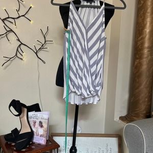 Wht/Blue spring summer blouse spaghetti strap adjustable, Sz M brand Staccato